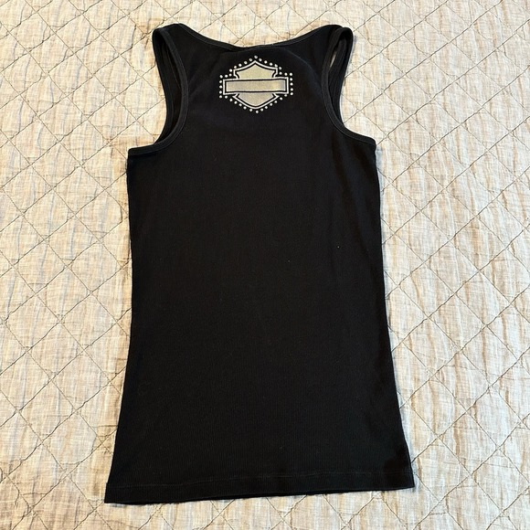 Harley Davidson Womens M Black Ribbed Tank Rhinestone Skull Biker Y2K Bedazzled - Picture 6 of 7